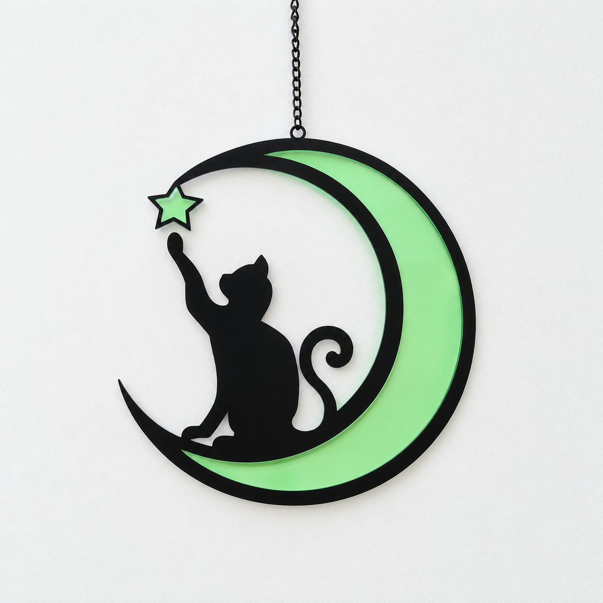 Cat and Moon Acrylic Hanging Decoration in Two Sizes and Colors