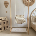 Indoor Baby Swing Chair with Cushioned Seat and Wooden Bars
