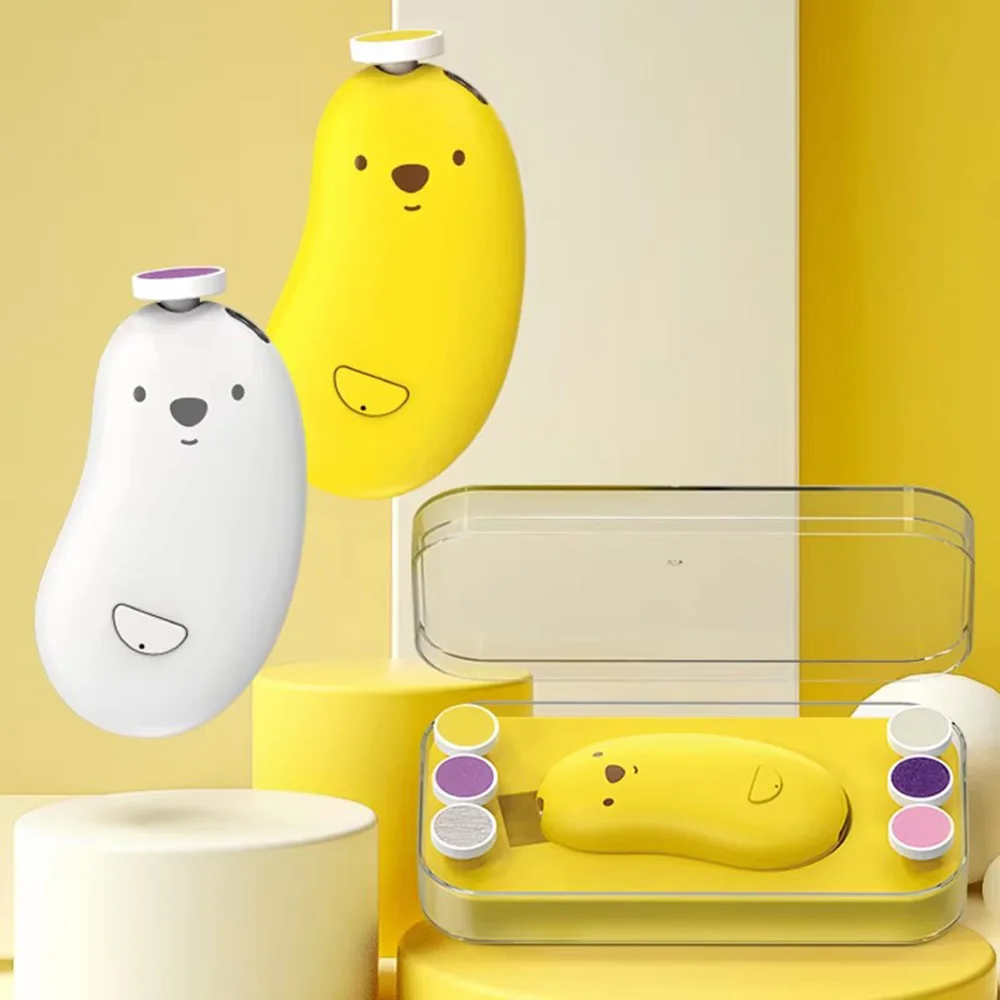 Bear-Shaped Rechargeable Baby Nail File 6-Head Kit