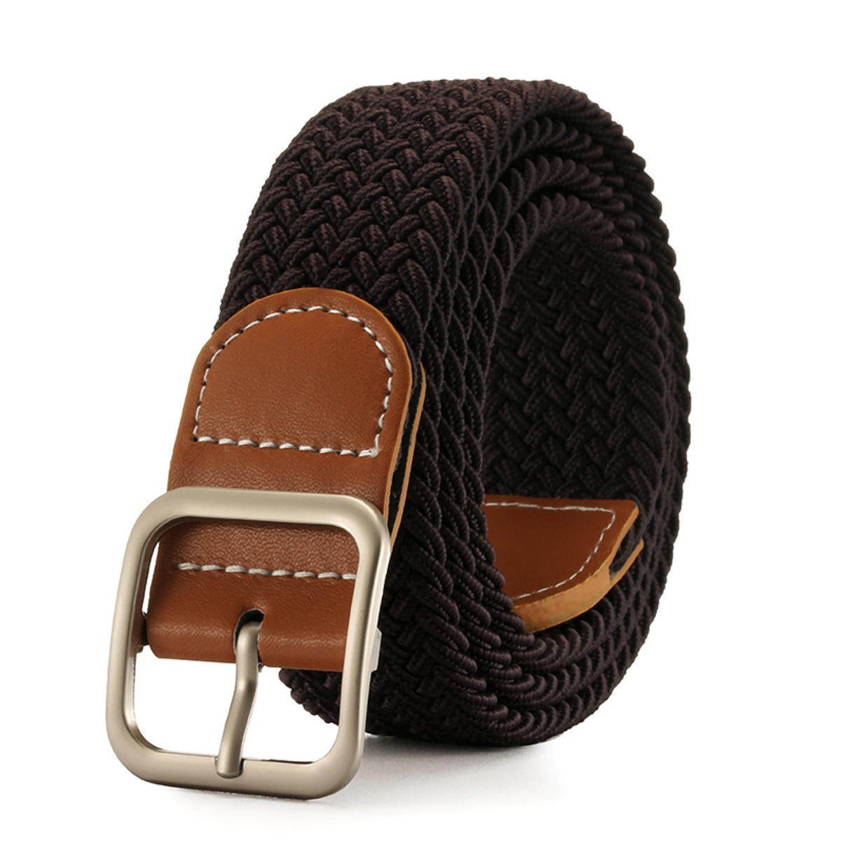 Elastic Braided Belt with Adjustable Square Metal Buckle