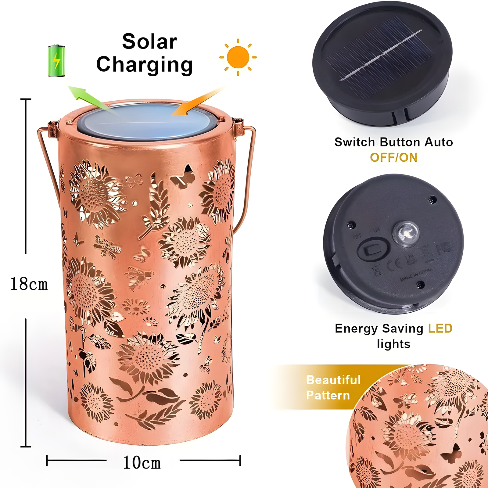 Solar Sunflower Projection Lantern with Hanging Outdoor Light
