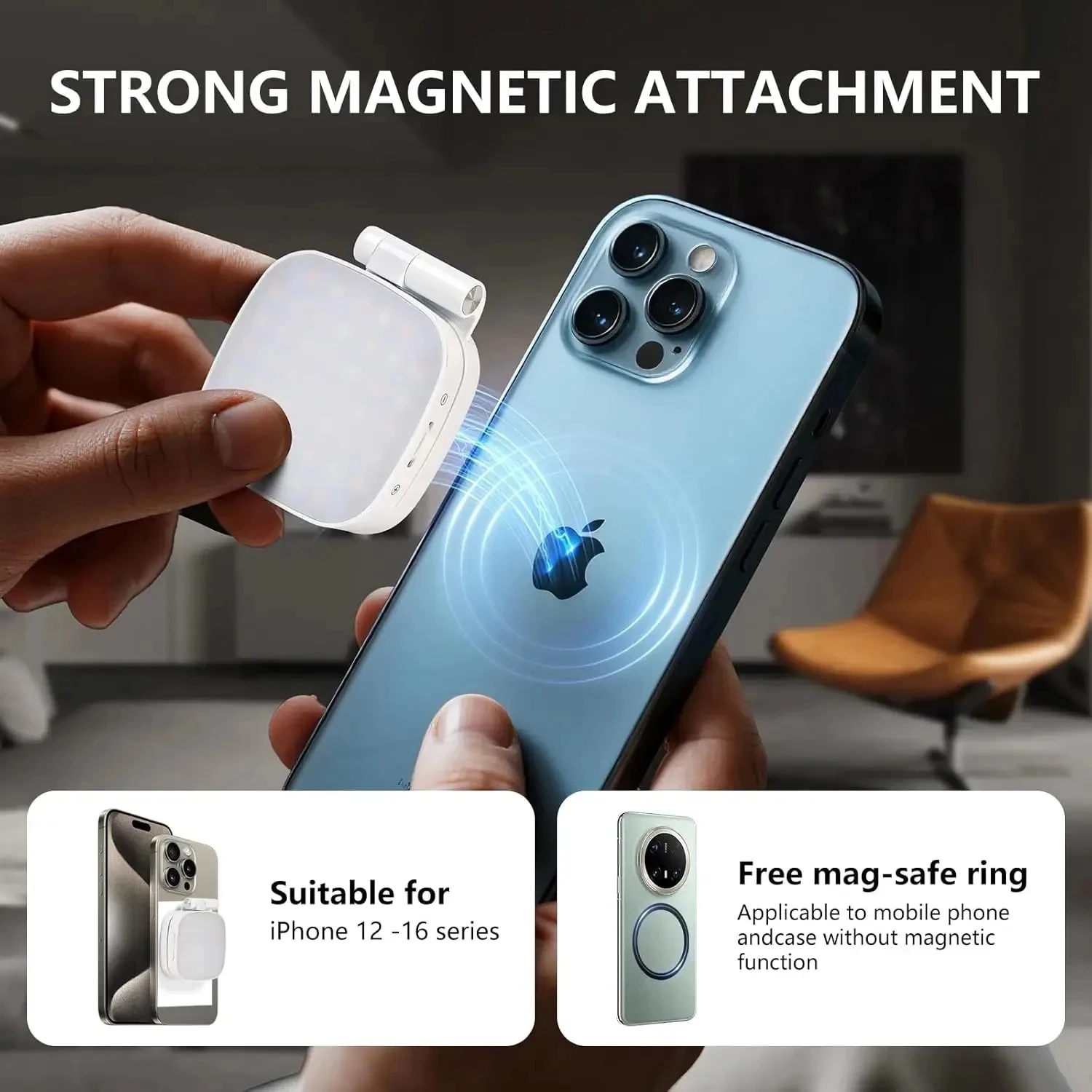 Magnetic Phone Fill Light with Mirror Selfie Video Call LED Black Pink