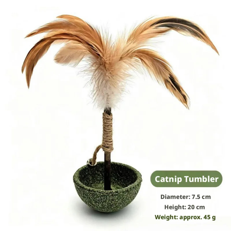Catnip Tumbler Cat Toy with Feather Teaser & Bell