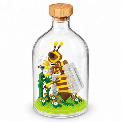 Mini Block Animal Building Kit with Bottle-Shaped Display