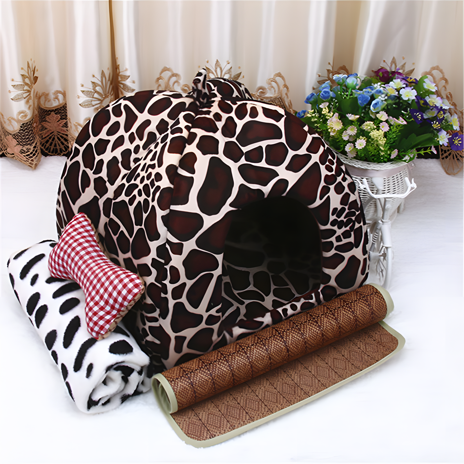 Strawberry Pet Cave Bed Cozy Covered Hideaway for Cats & Dogs