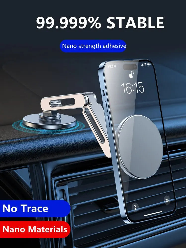 Phone holder with nano adhesive technology on a car dashboard