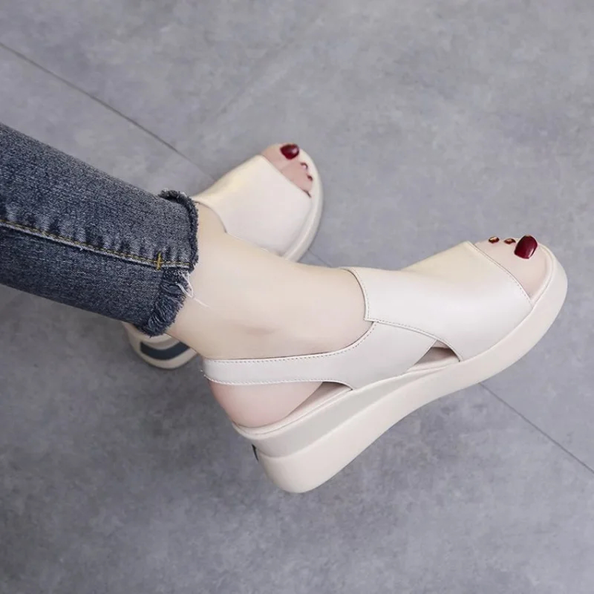 Women's Open-Toe Platform Sandals with Adjustable Ankle Buckle
