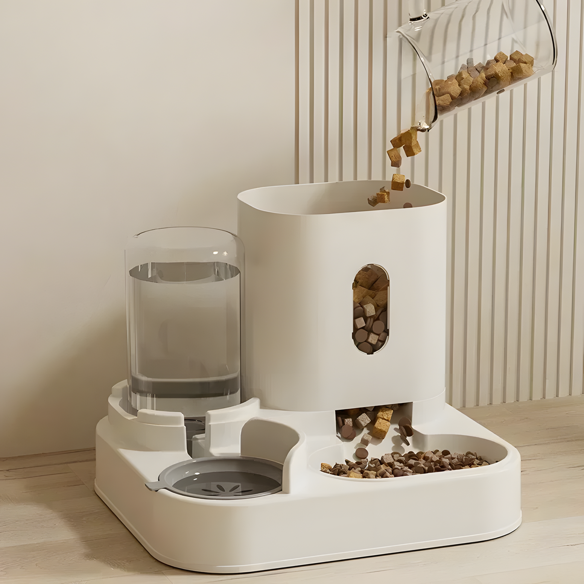 Gravity Pet Feeder and Water Station with Food-Level Window