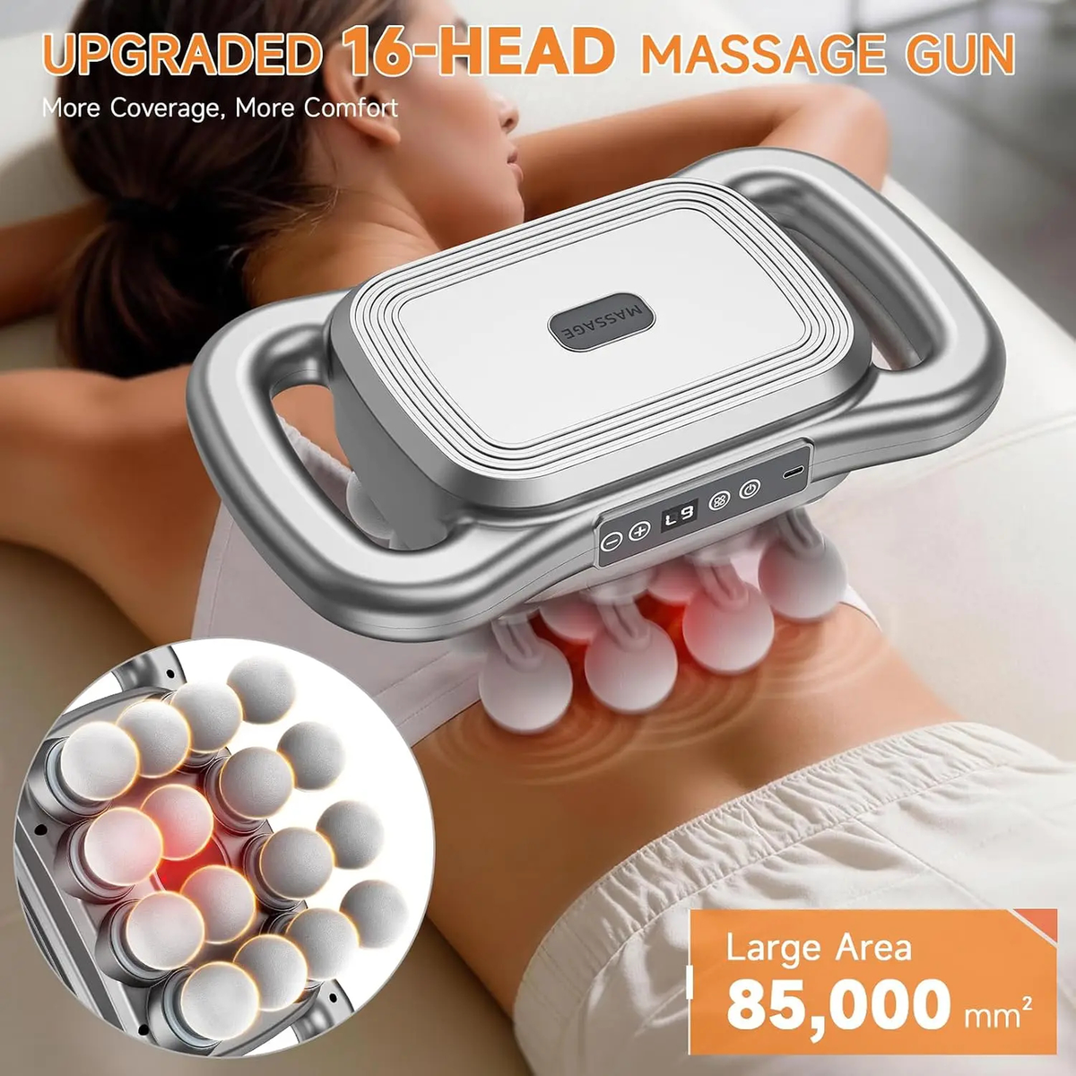 16-Head Handheld Electric Massager, Dual Handles and Display
