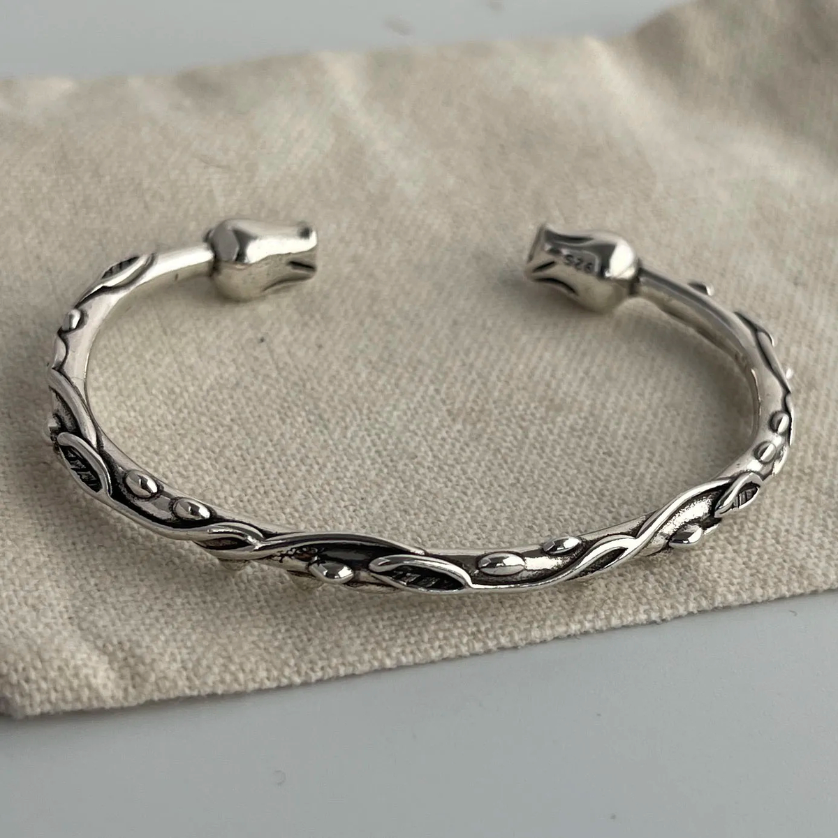 Thorn Rose Cuff Bracelet, Silver-Tone Botanical Open Design