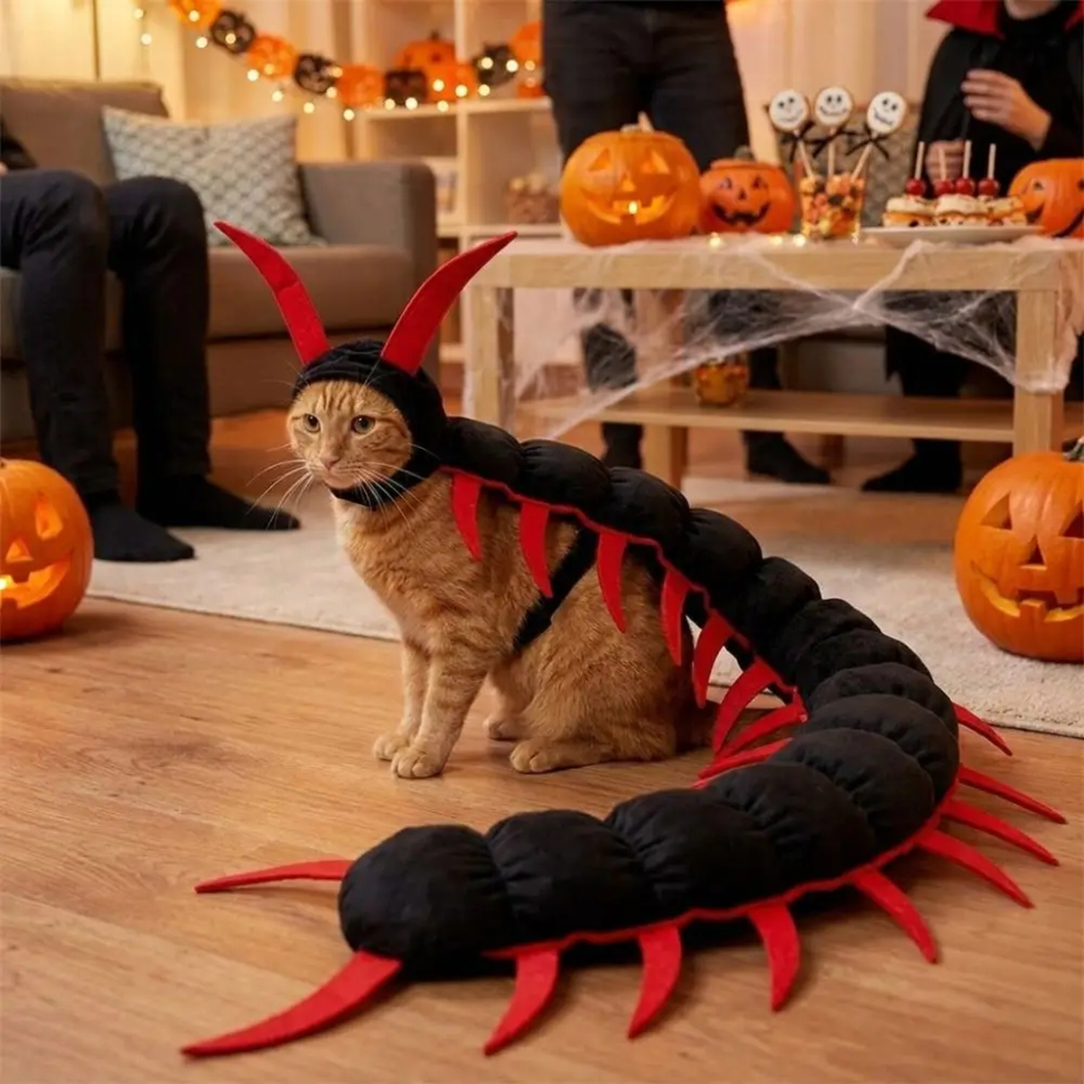 Fluffy Centipede Halloween Cat Costume with Hood and 3D Legs
