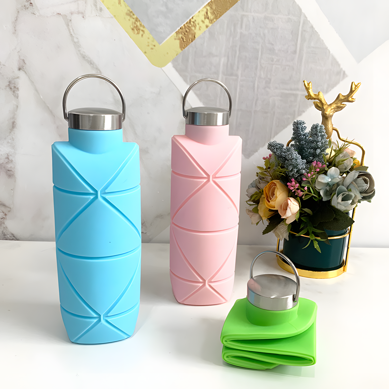 750ml Foldable Silicone Water Bottle Diamond Grip 8 Colors