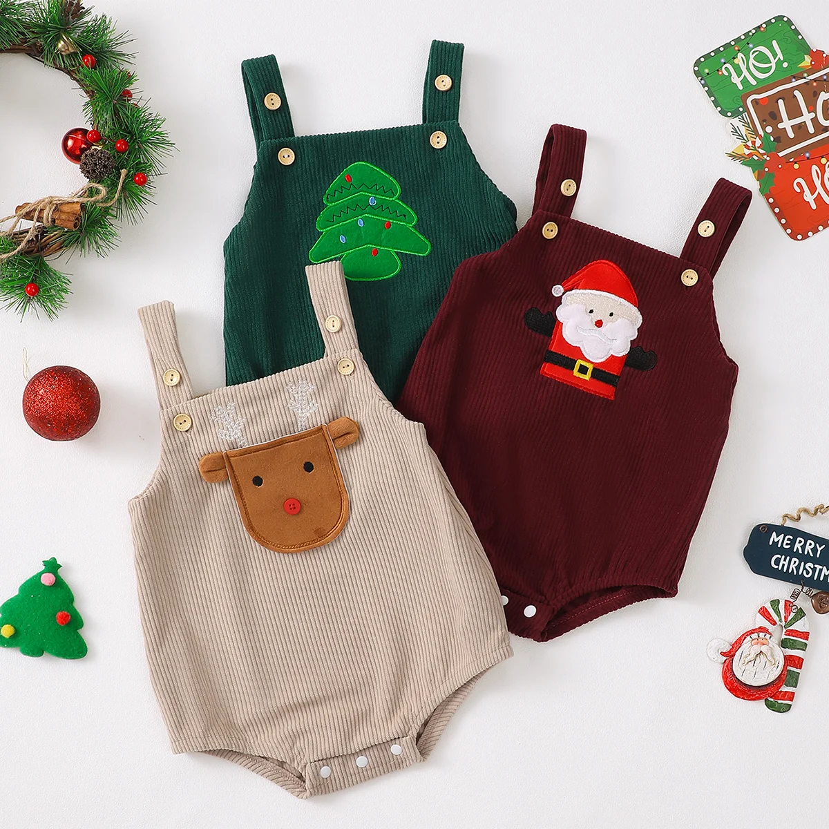 Christmas Baby Romper with Long Sleeves in Three Festive Designs