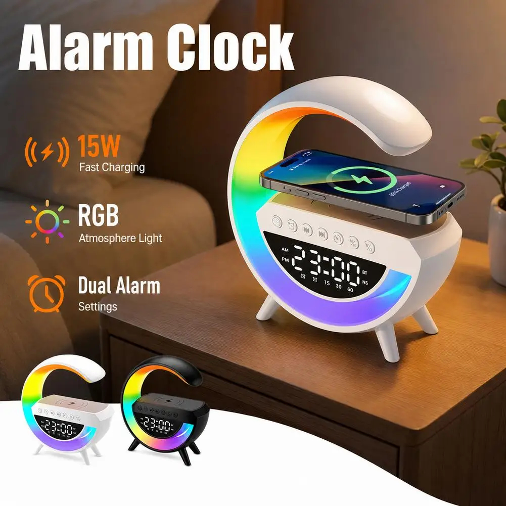 RGB Bluetooth Alarm Clock Speaker with Ambient Light for Bedroom