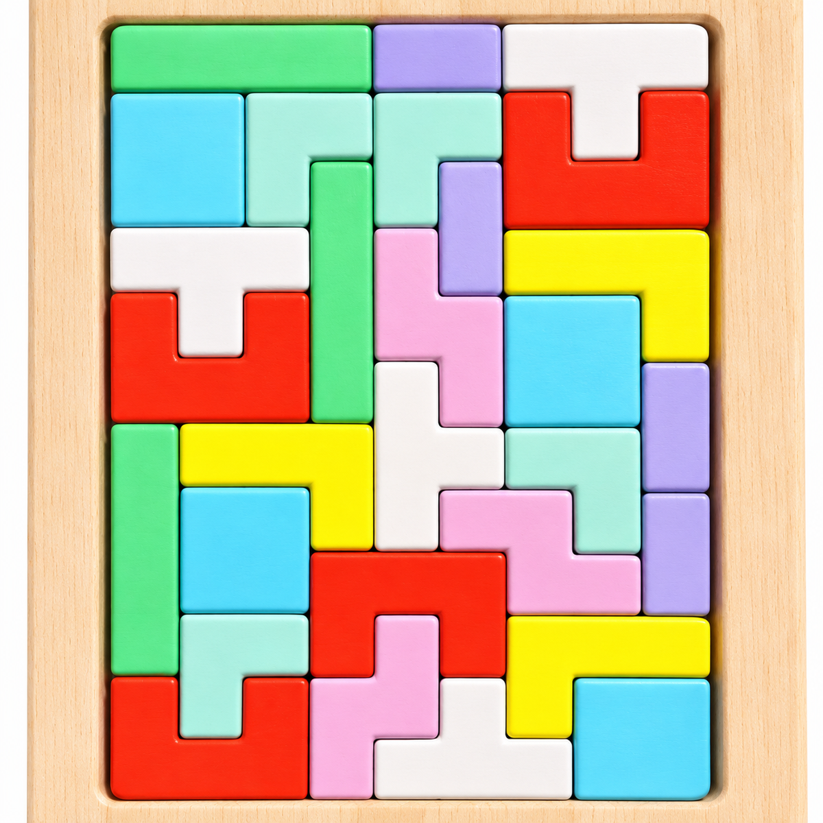 Penguin Wooden Block Puzzle Board with Geometric Pattern Cards