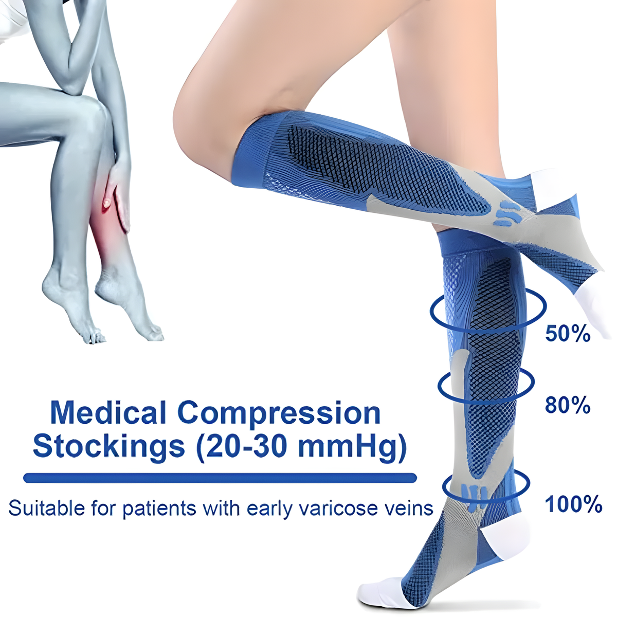 Knee High Sports Compression Socks with Contrast Knit Panels