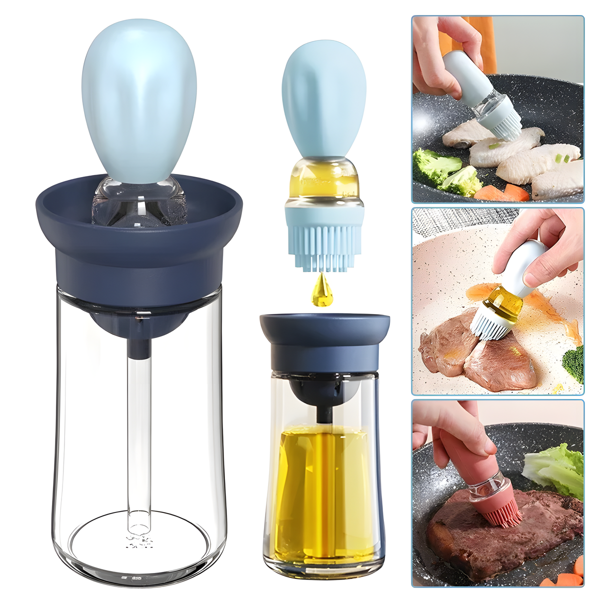 Glass Oil Dispenser with Basting Brush and Squeeze-Bulb Top