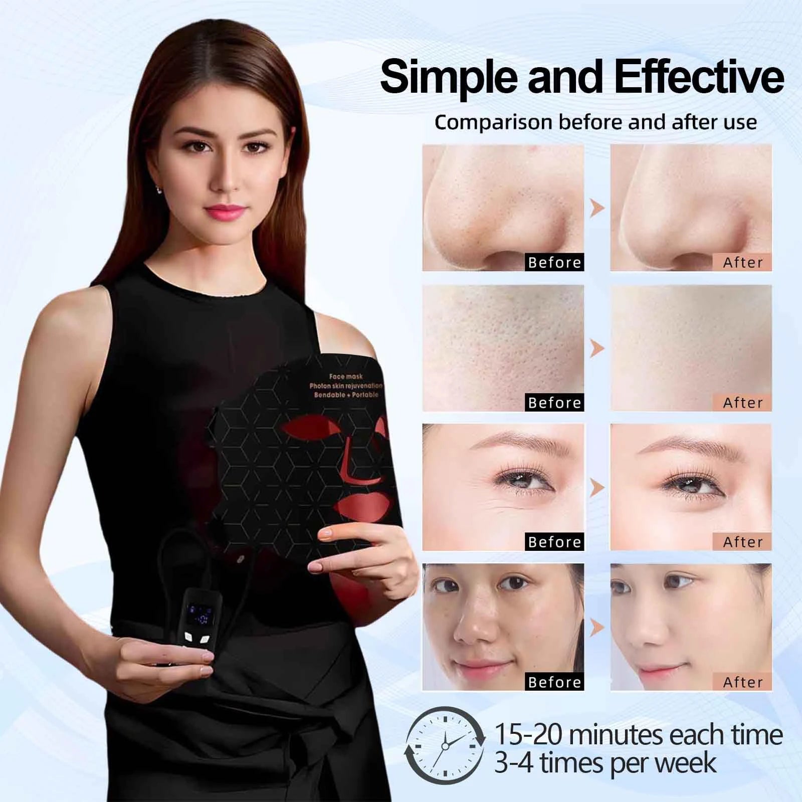 LED Face Mask Red Light Therapy 630nm & 850nm 4 Modes