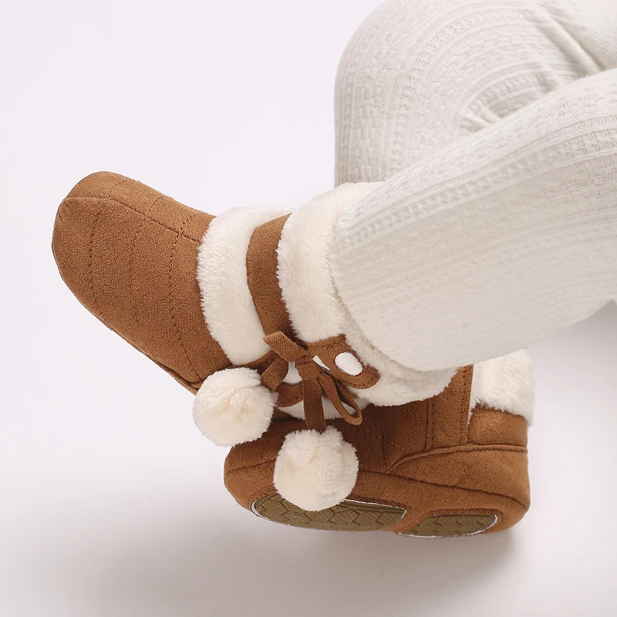Heart Bow Baby Boots with Pom-Pom Detail and Cream Cuffs