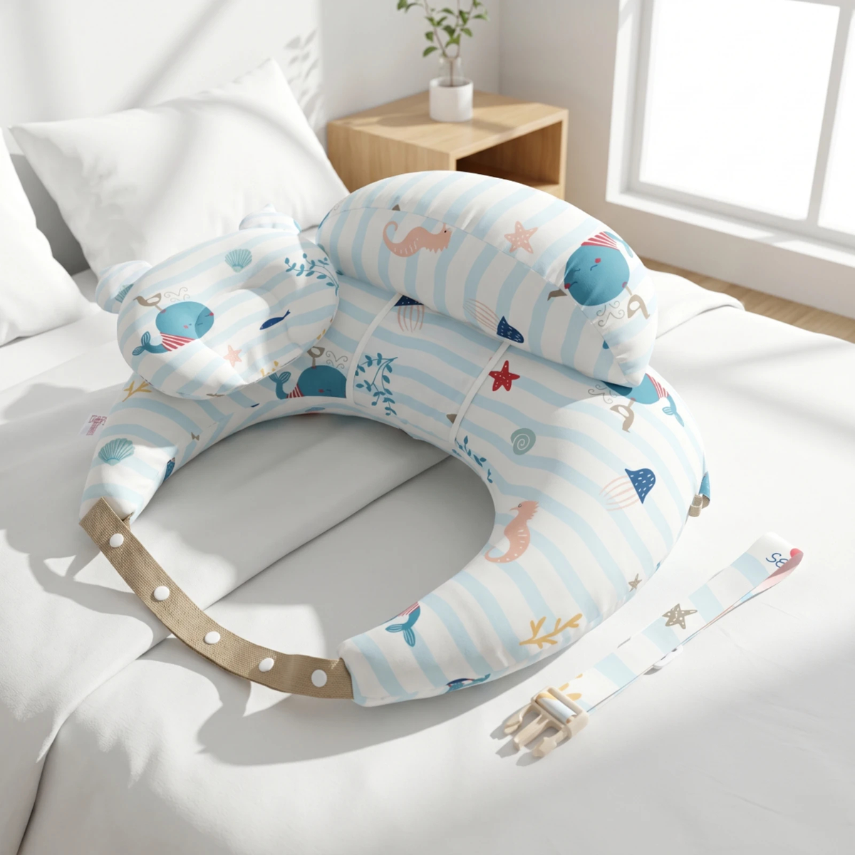 Adjustable Wraparound Nursing Pillow Set with Printed Cover