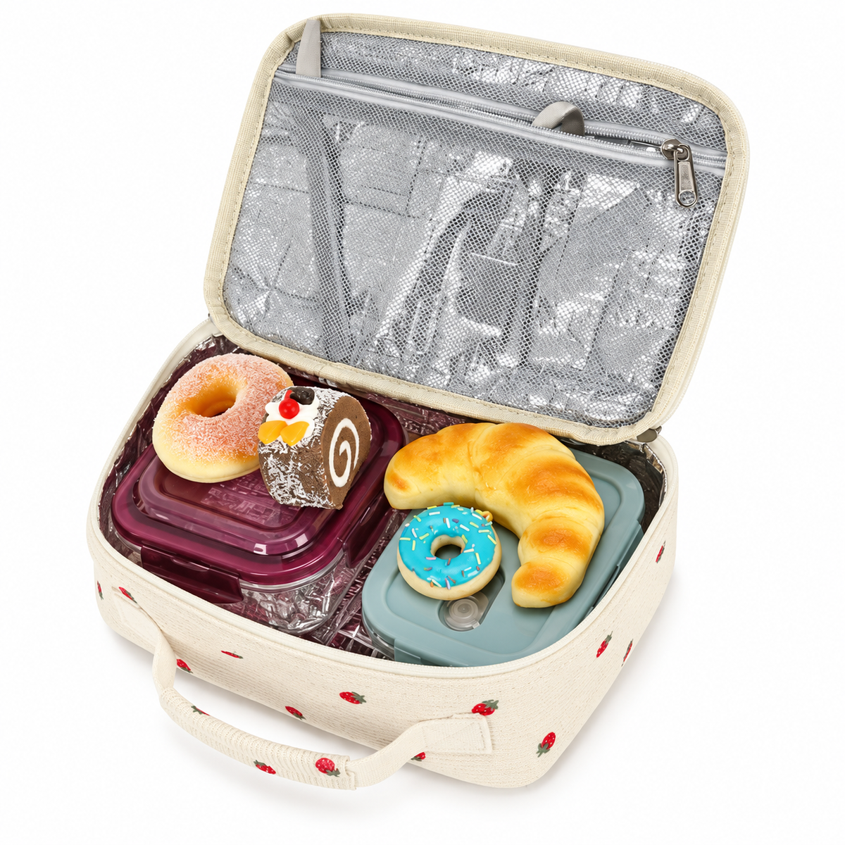 Corduroy Insulated Lunch Bag with Handle and Storage Pockets