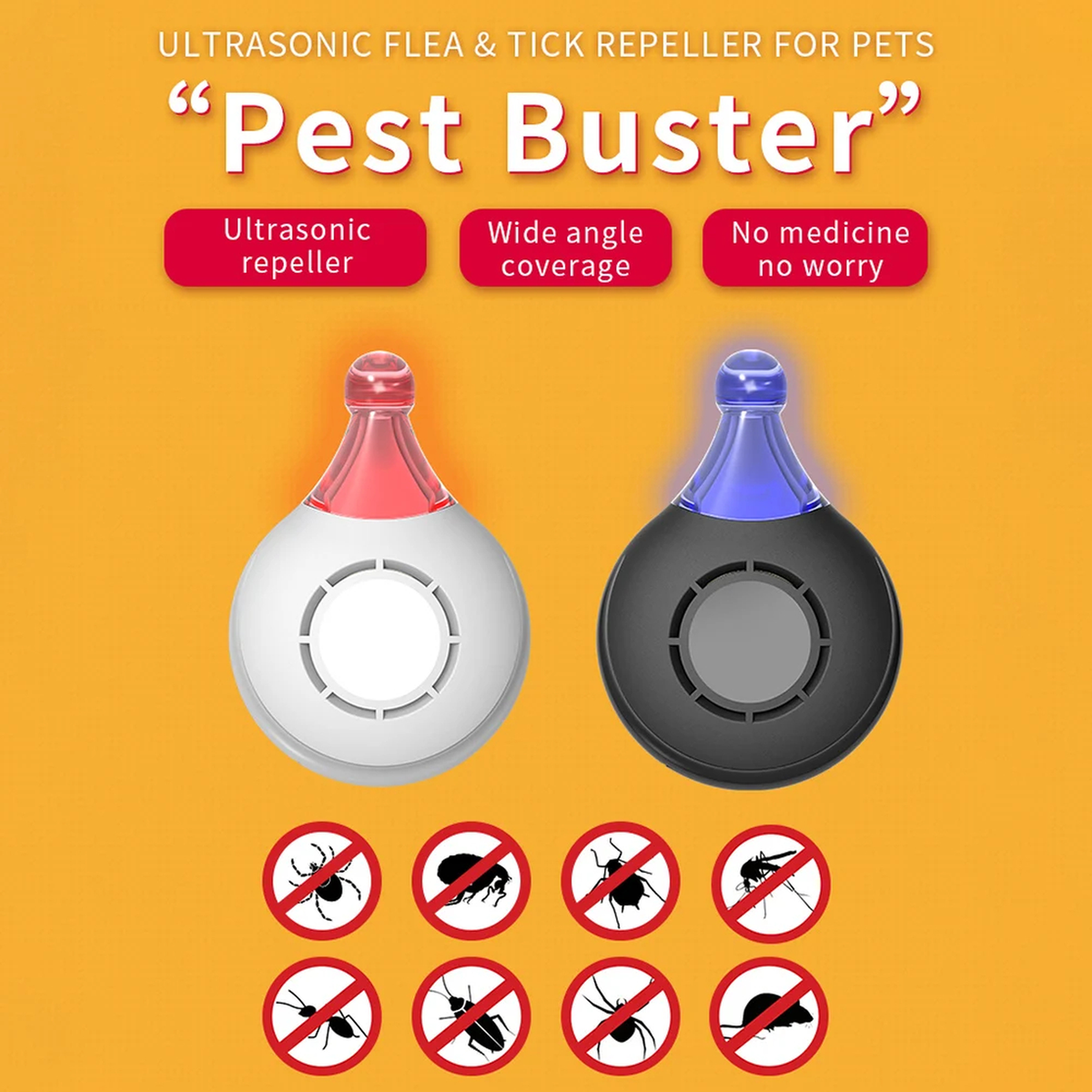 USB-Rechargeable Ultrasonic Pet Pest Repeller, Black or White
