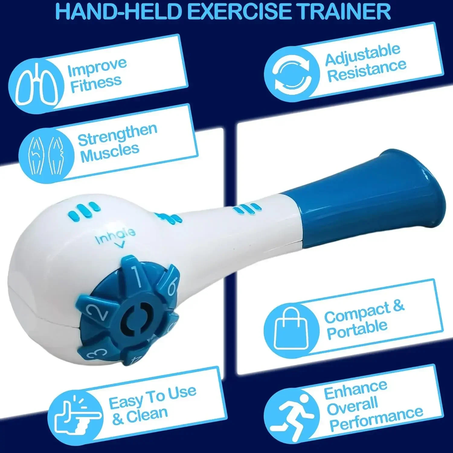 Handheld Breathing Trainer Adjustable Resistance Compact