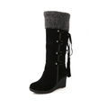 Women's Knee-High Winter Wedge Boots with Plush Fold-Over Cuff