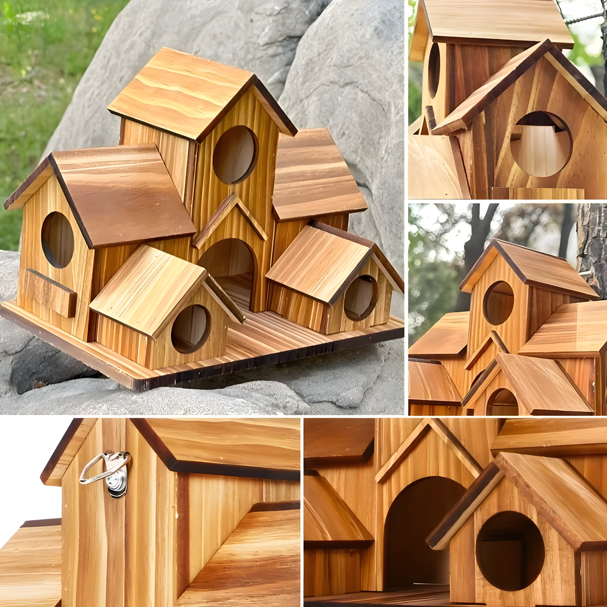 Wooden Hanging Birdhouse with Multi-Roof Design, 15 or 16 cm
