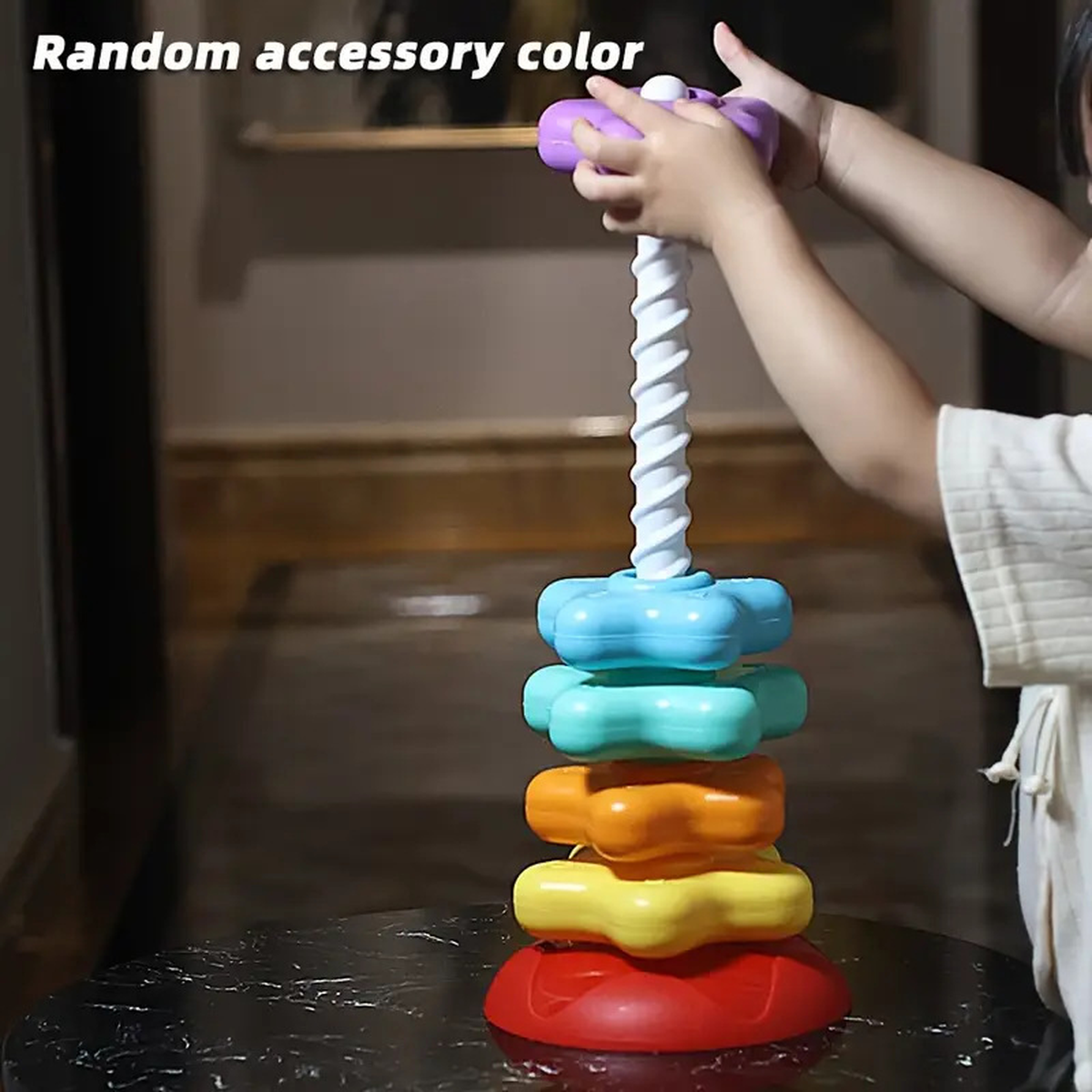 Rainbow Stacking Tower Toy with 5 Spiralling Rotating Rings