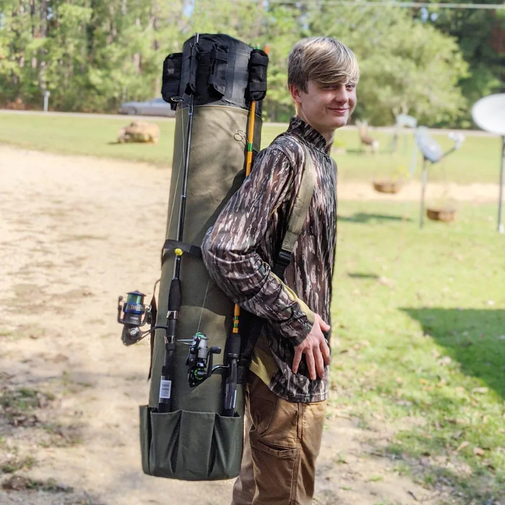 Foldable Fishing Rod Carrier Bag with Shoulder Strap 114cm