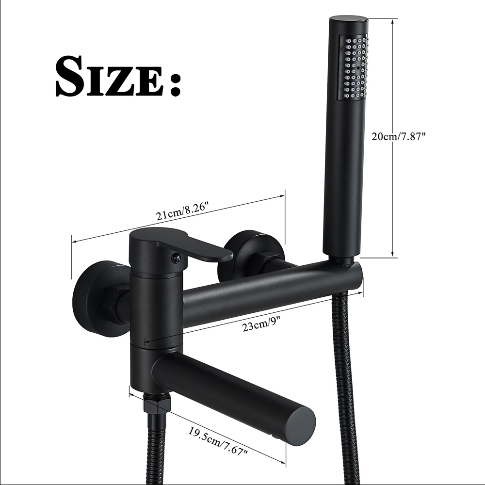 Wall Mounted Bathtub Faucet Set with Hand Shower Black Finish