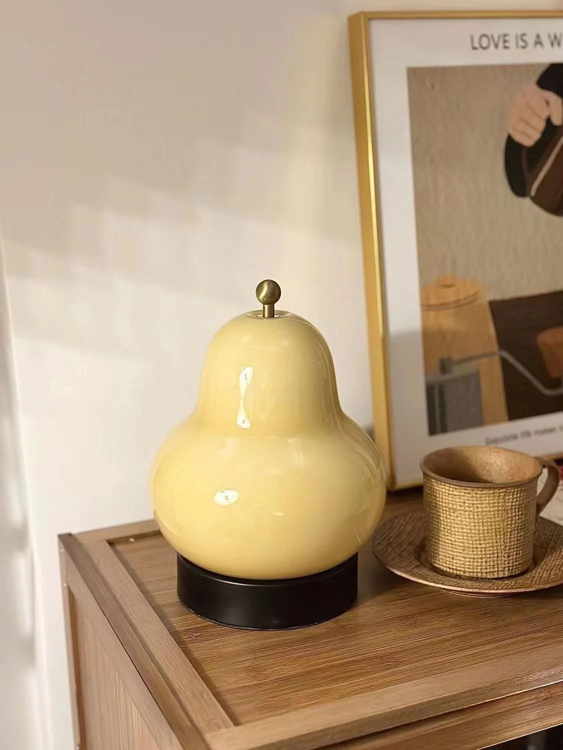 Glass Pear Table Lamp Touch Control LED 24cm Bedside Light