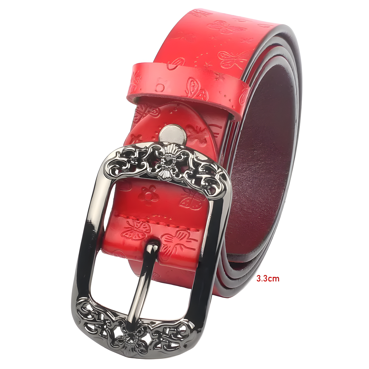 Women's Butterfly-Embossed Belt with Decorative Pin Buckle