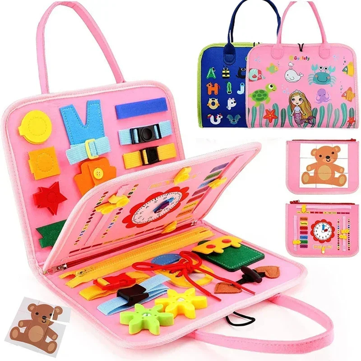 Portable Travel Activity Busy Board with Buckles and Laces