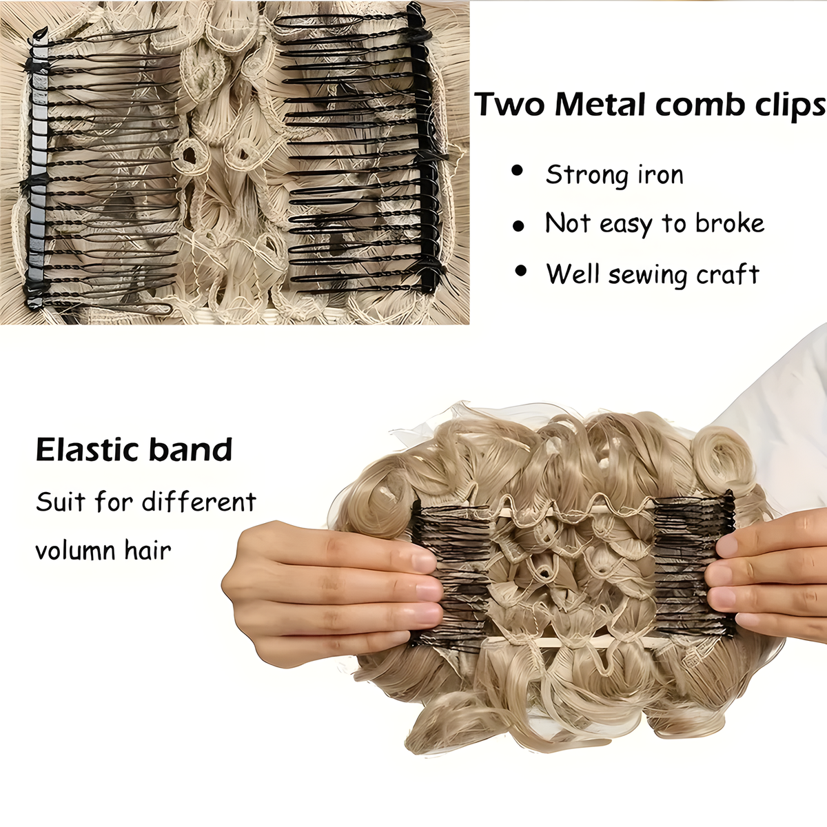 Curly Synthetic Bun Hairpiece with Two Combs, 22 Shades
