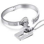Lovers Lock & Key Bracelet Necklace Set - Matching Couples Jewelry | Heart Lock Design