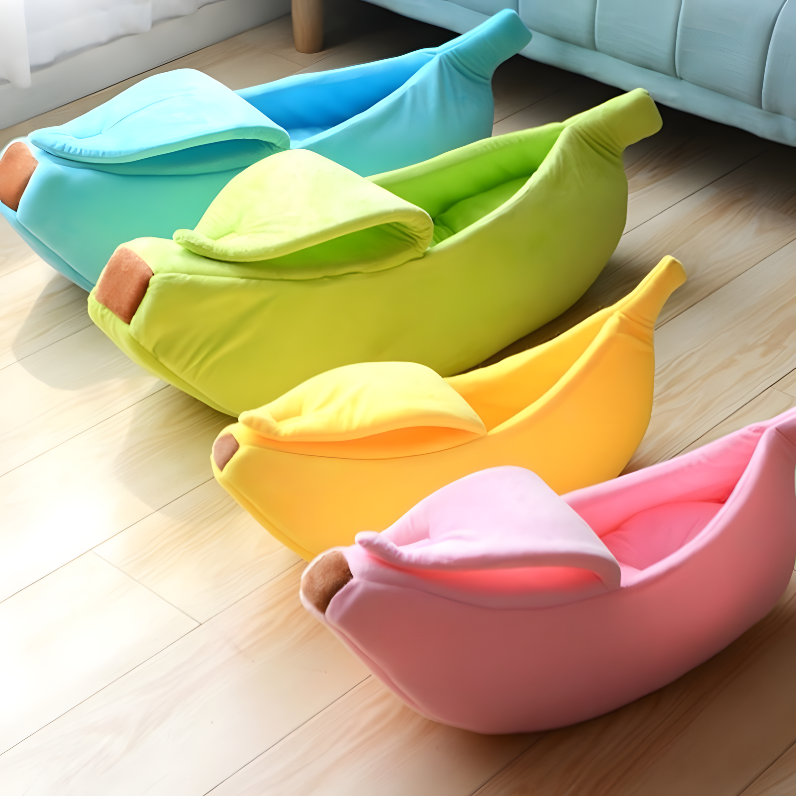 Banana Shaped Pet Bed Soft Bolster Cuddle Bed S & M Sizes