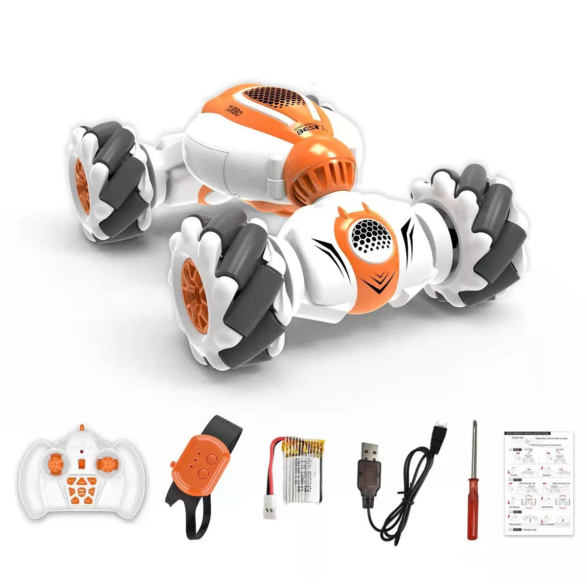 Transforming Stunt RC Car with Handheld or Watch Control Options
