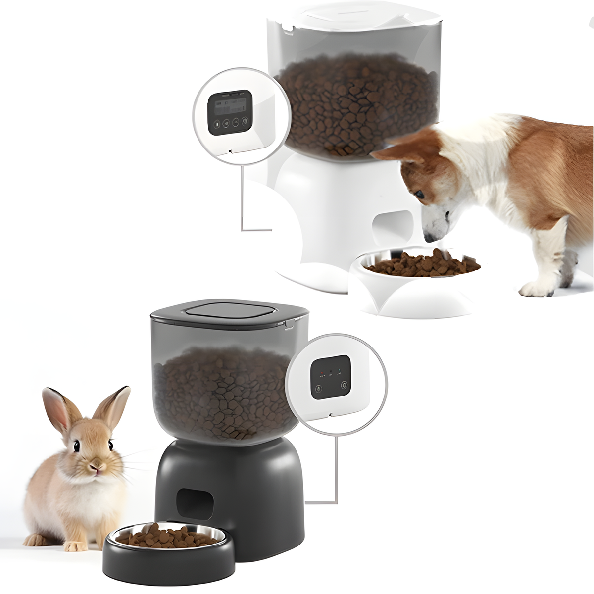 Automatic Pet Feeder for Dry Food, White, Black or Cream