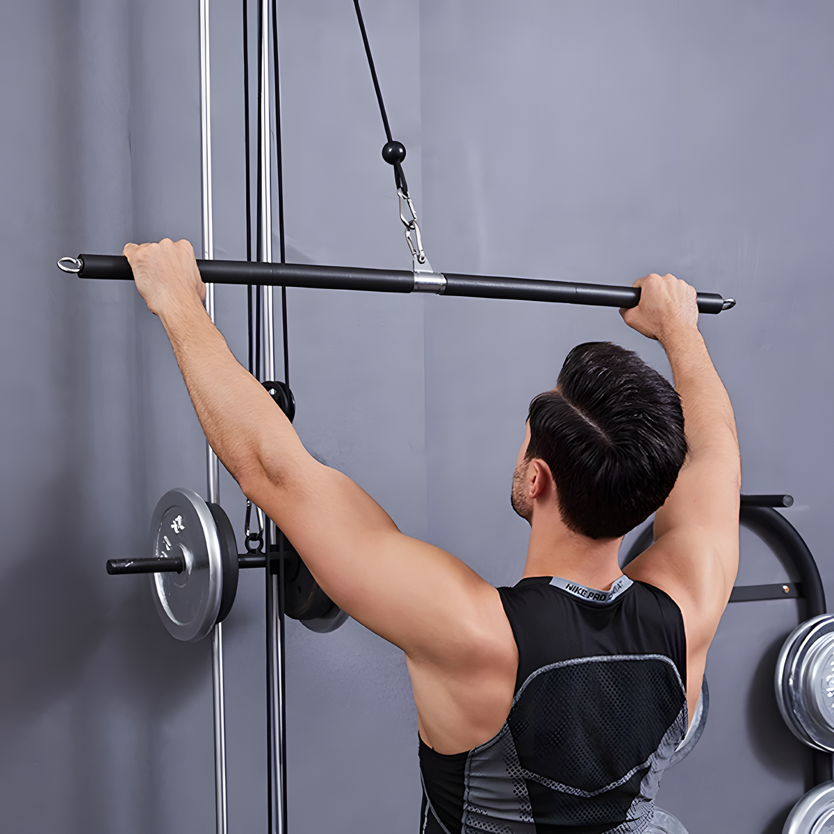 Three-Section Cable Machine Bar for Pulldowns, Rows and Curls