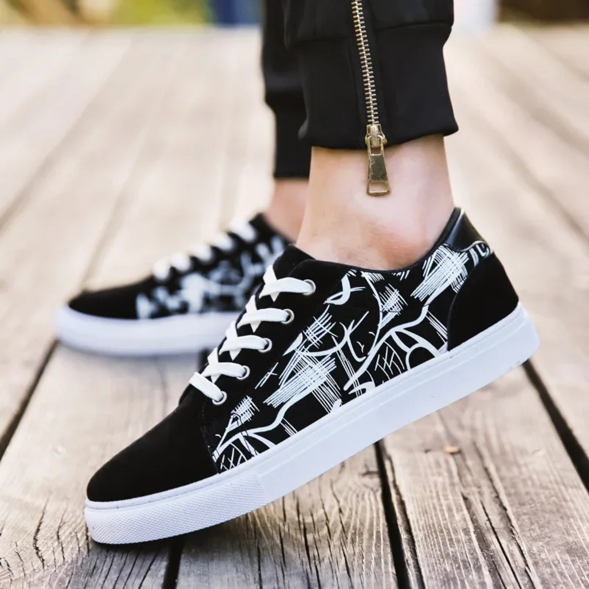 Abstract-Print Low-Top Lace-Up Sneakers in Three Colorways