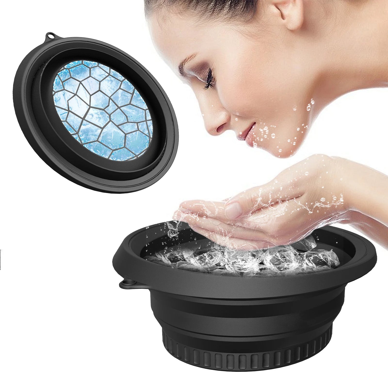 Facial Ice Bath Bowl - Collapsible Silicone Face Ice Therapy | Built-In Ice Tray