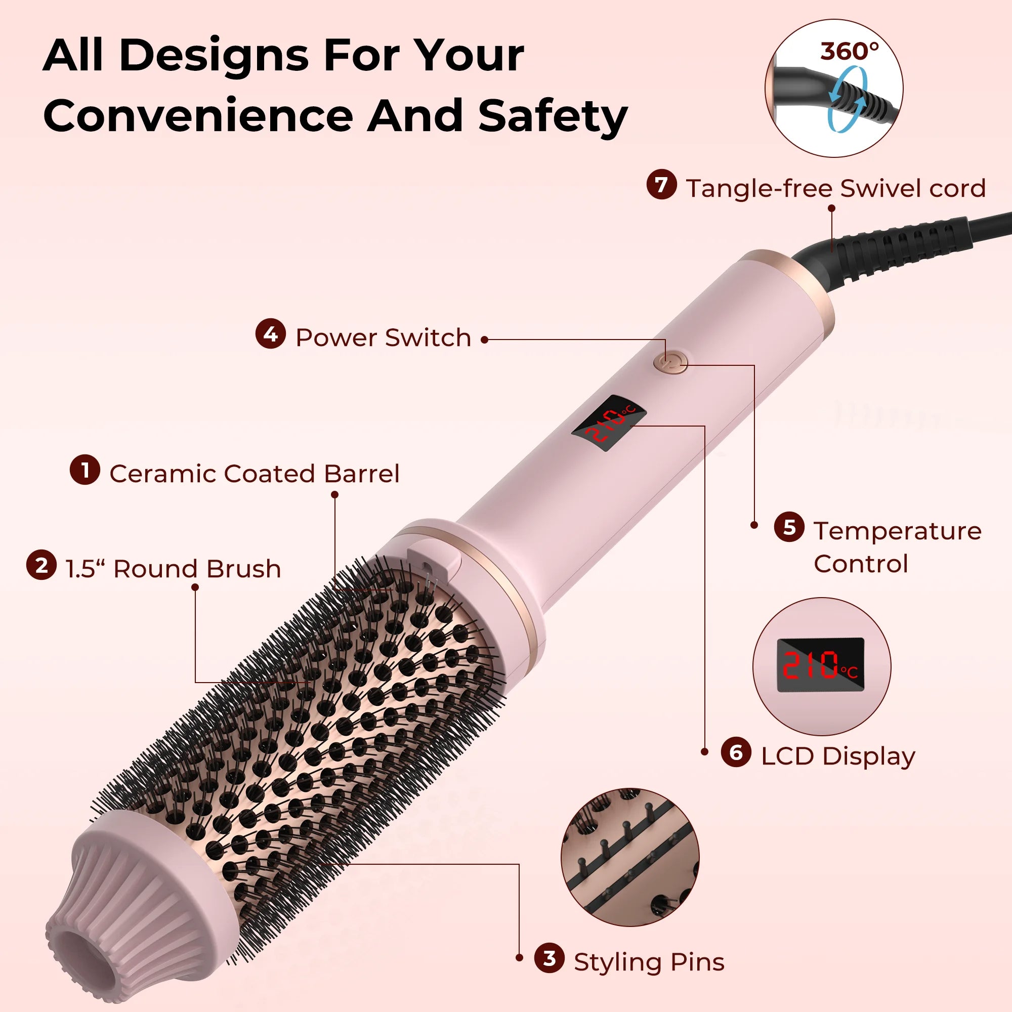 Ceramic Hair Curler Brush - Heated Styling Tool for Smooth Curls & Waves