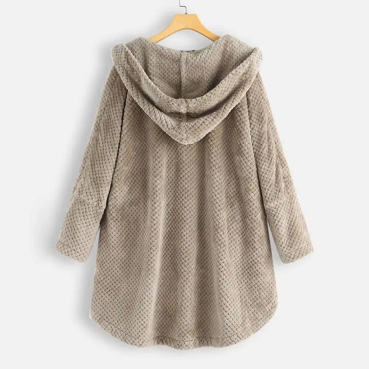 Hooded Fleece Cardigan with Buttons and Pockets, S–4XL