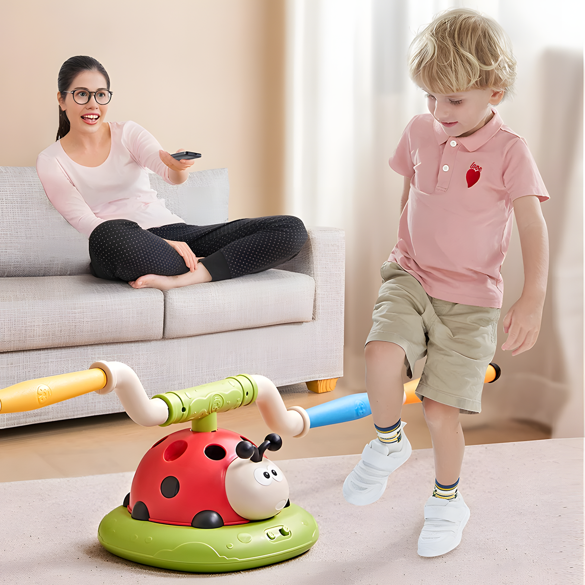 3-in-1 Ladybug Activity Toy for Jumping, Ring Toss and Rockets