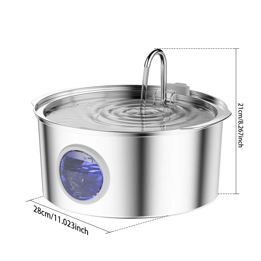 7L Stainless Steel Dog Water Fountain Quiet Pump Large Breed