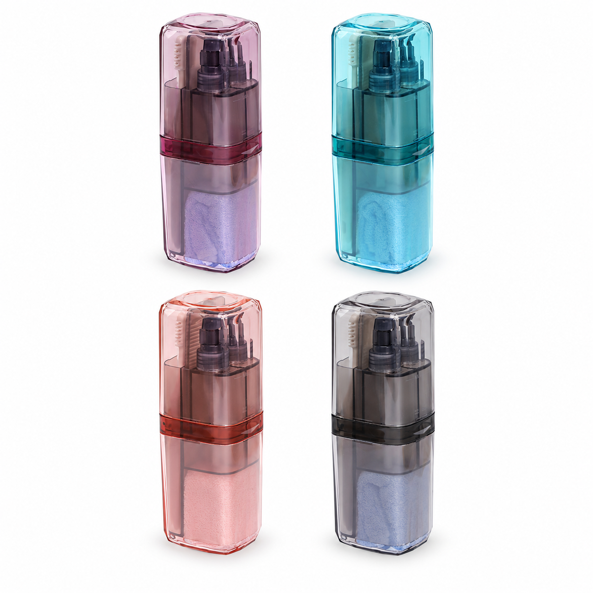 Travel Wash Case with Two Rinsing Cups and Refillable Pumps