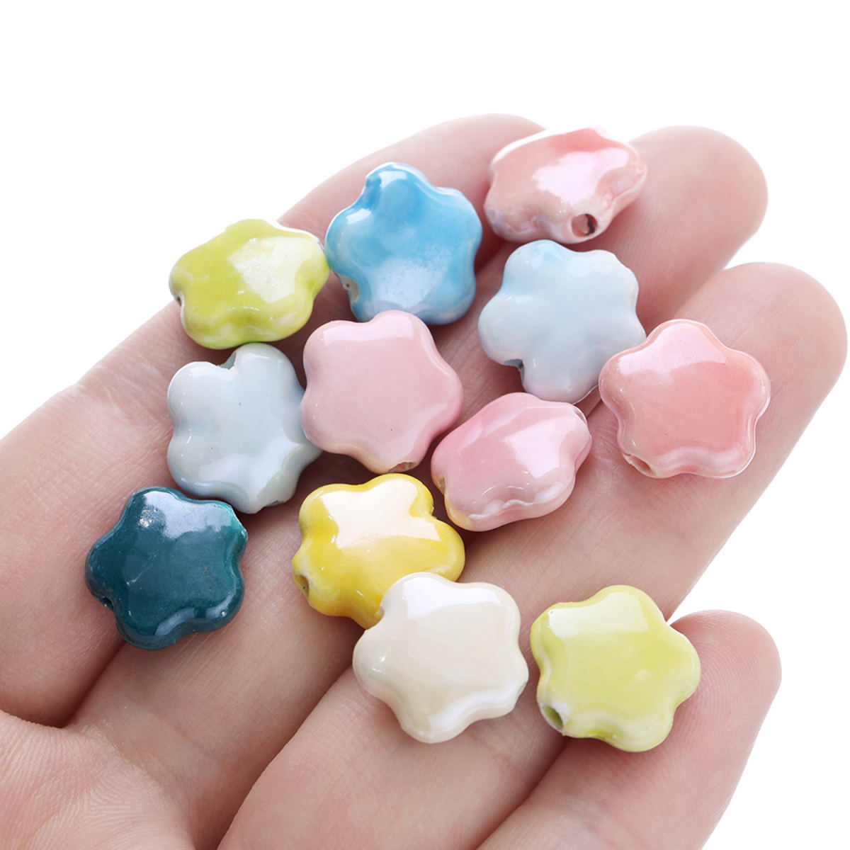 Five-Petal Ceramic Flower Beads for Jewelry Making, 10-Pack
