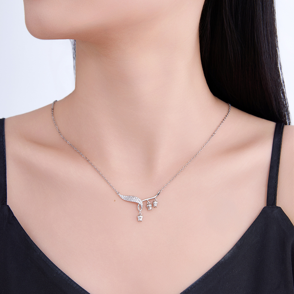 Silver-Tone Lily Tassel Necklace, Floral Drop Chain Design